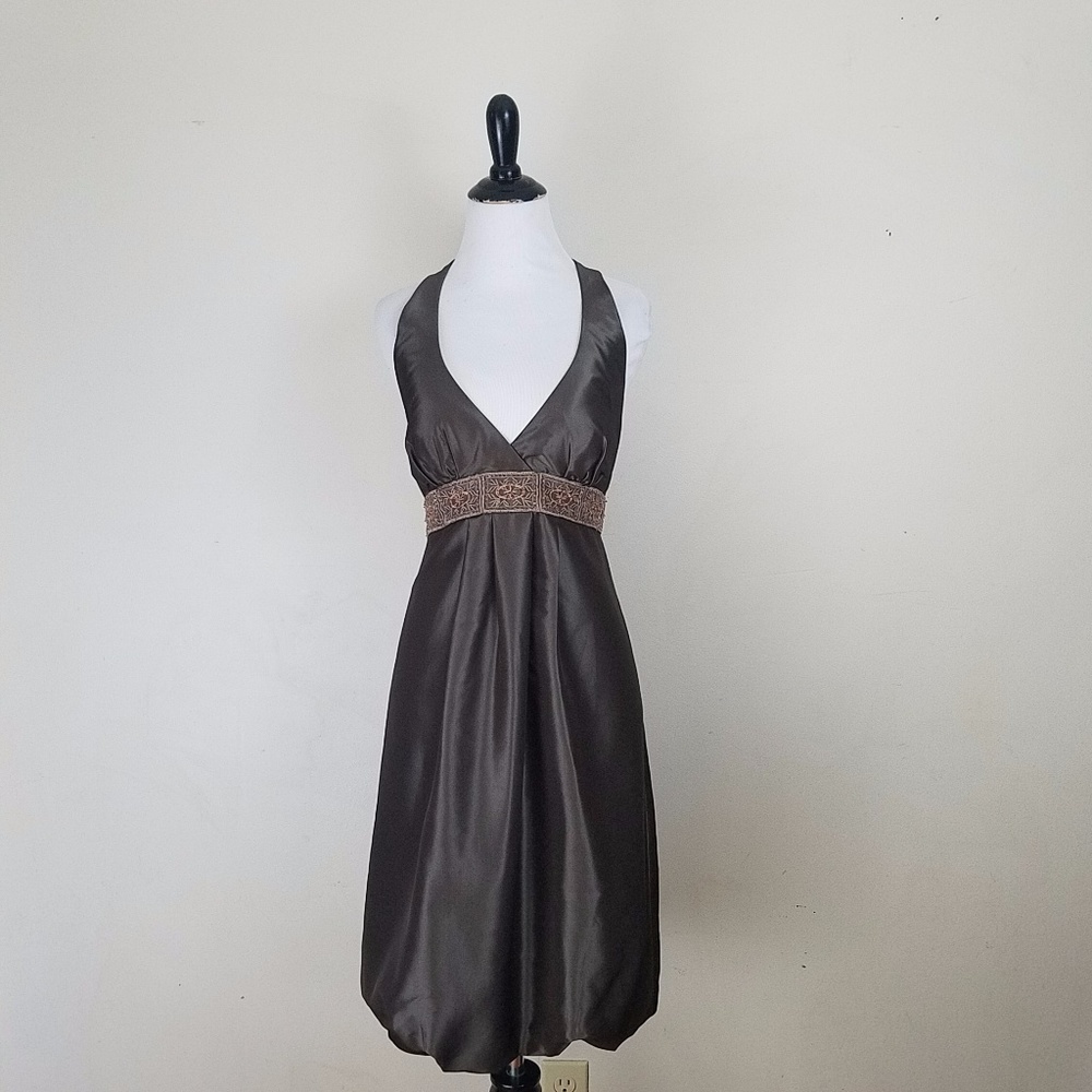 Nicole Miller Metallic Brown Backless Dress
